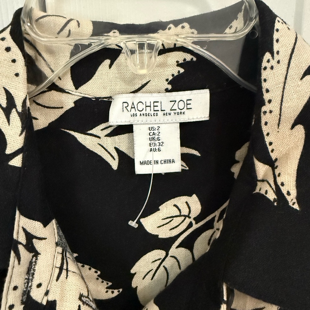Rachel Zoe Black and Cream Floral Linen Blend Romper Size 2 - Picture 3 of 6